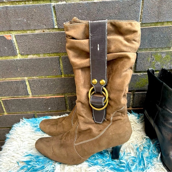 Cato Brown Heeled Boots with Buckle Detail - Picture 1 of 4